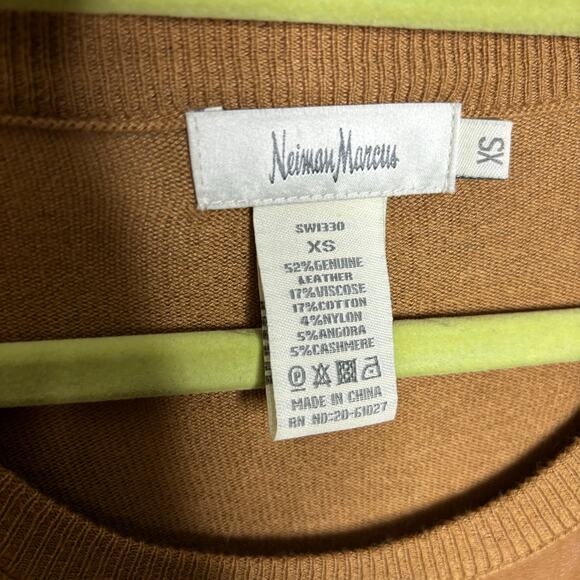 Neiman Marcus Camel Long Sleeve Leather Mini Dress Sz XS NWT - Picture 4 of 10